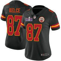 Women's Nike Kansas City Chiefs #87 Travis Kelce Black Vapor Untouchable With 2024 Super Bowl (LVIII ) patch Jersey