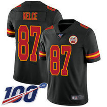 Women's Nike Kansas City Chiefs #87 Travis Kelce With 100th Season Patch Black Vapor Untouchable Authentic stitched NFL jersey