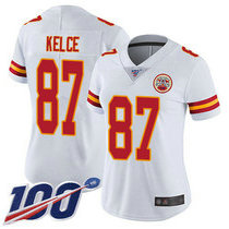 Women's Nike Kansas City Chiefs #87 Travis Kelce With 100th Season Patch White Vapor Untouchable Authentic stitched NFL jersey