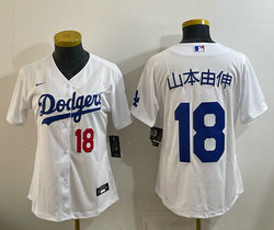 Women's Nike Los Angeles Dodgers #18 山本由伸 White 18 front Stitched Baseball Jersey