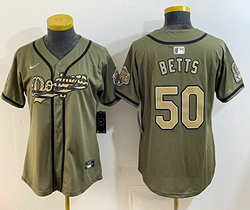 Women's Nike Los Angeles Dodgers #50 Mookie Betts Olive 2026 Armed Forces Day Jersey