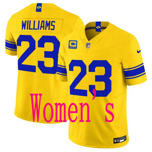 Women's Nike Los Angeles Rams #23 Kyren Williams 4-Star C Patch 2026 Gold Authentic Stitched NFL Jerseys