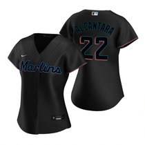 Women's Nike Miami Marlins #22 Sandy Alcantara Black Game Authentic Stitched MLB Jersey