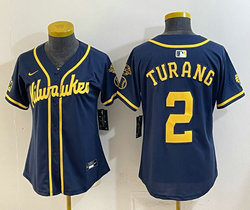 Women's Nike Milwaukee Brewers #2 Brice Turang Navy Jersey