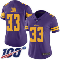 Women's Nike Minnesota Vikings #33 Dalvin Cook With NFL 100th Season Patch Purple Rush Authentic Stitched NFL jersey