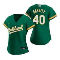 Women's Nike Oakland Athletics #40 Chris Bassitt Green Game Authentic Stitched MLB Jersey