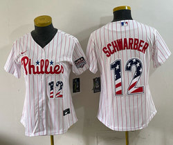 Women's Nike Philadelphia Phillies #12 Kyle Schwarber White (Red Strip) 250 Fourth Of July Stadium Jersey