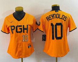 Women's Nike Pittsburgh Pirates #10 Bryan Reynolds Gold City Gold 22 in front Authentic stitched MLB jersey