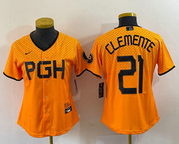 Women's Nike Pittsburgh Pirates #21 Roberto Clemente Gold City Game Authentic stitched MLB jersey