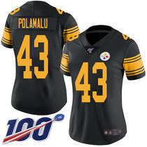 Women's Nike Pittsburgh Steelers #43 Troy Polamalu 100th Season Rush Authentic Stitched NFL Jersey FG