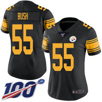 Women's Nike Pittsburgh Steelers #55 Devin Bush 100th Season Black Rush Authentic Stitched NFL Jersey