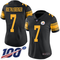 Women's Nike Pittsburgh Steelers #7 Ben Roethlisberger 100th Season Black Rush Authentic Stitched NFL jersey