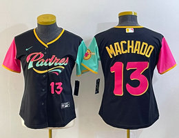 Women's Nike San Diego Padres #13 Manny Machado #13 on front 2022 City Authentic Stitched MLB Jersey