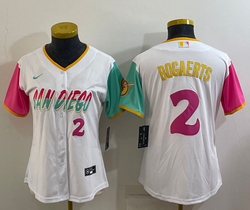 Women's Nike San Diego Padres #2 Xander Bogaerts White City #2 in front Authentic Stitched MLB Jersey