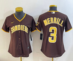 Women's Nike San Diego Padres #3 Jackson Merrill Brown Authentic Stitched MLB Jerseys