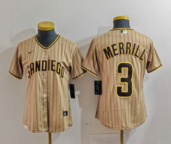 Women's Nike San Diego Padres #3 Jackson Merrill Brown Stripe Authentic Stitched MLB Jersey