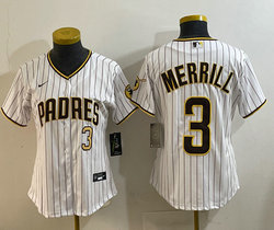 Women's Nike San Diego Padres #3 Jackson Merrill White #3 front Stitched MLB Jersey