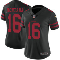 Women's Nike San Francisco 49ers #16 Joe Montana Black Vapor Untouchable With Team Patch Authentic Stitched NFL Jersey