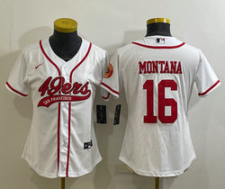 Women's Nike San Francisco 49ers #16 Joe Montana White Joint Logo Stitched baseball jersey