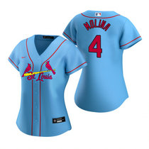 Women's Nike St.Louis Cardinals #4 Yadier Molina Light Blue Game Authentic stitched MLB jersey