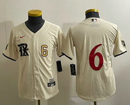 Women's Nike Texas Rangers #6 Josh Jung Cream 2023 City Gold 6 in front Authentic Stitched MLB Jersey