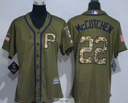 Women's Pittsburgh Pirates #22 Andrew Mccutchen Green Salute To Service Authentic Stitched MLB jersey