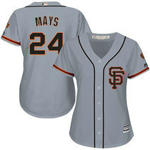 Women's San Francisco Giants #24 Willie Mays Grey SF Authentic stitched MLB jersey