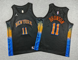 Youth Jordon New York Knicks #11 Jalen Brunson Navy Blue 2026 City With Advertising Jersey