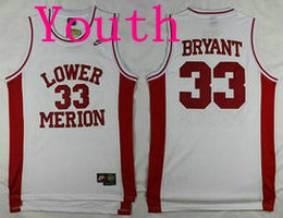 Youth Lower Merion #33 Kobe Bryant White Basketball stitched Jersey