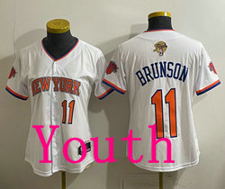 Youth New York Knicks #11 Jalen Brunson White With Finals Baseball Jersey