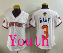 Youth New York Knicks #3 Josh Hart White 2026 Finals Baseball Jersey