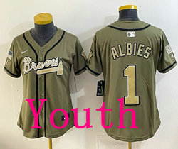 Youth Nike Atlanta Braves #1 Ozzie Albies Olive 2026 Armed Forces Day Jersey