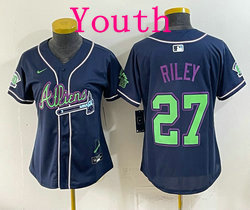 Youth Nike Atlanta Braves #27 Austin Riley Navy Galaxy With Outkast and 60 Patch Baseball Jersey