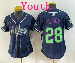Youth Nike Atlanta Braves #28 Matt Olson Navy Galaxy With Outkast and 60 Patch Baseball Jersey
