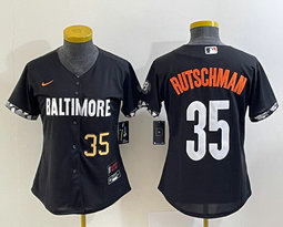 Youth Nike Baltimore Orioles #35 Adley Rutschman Black 2023 City Gold 35 on front Authentic Stitched MLB Jersey