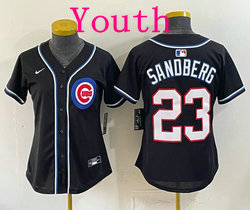 Youth Nike Chicago Cubs #23 Ryne Sandberg Black Out Style Jersey