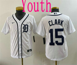 Youth Nike Detroit Tigers #15 Max Clark White Cool Base Stitched Baseball Jersey