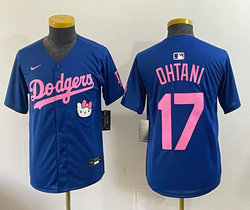 Youth Nike Los Angeles Dodgers #17 Shohei Ohtani Blue Pink Name Hello Kitty Night Jersey
