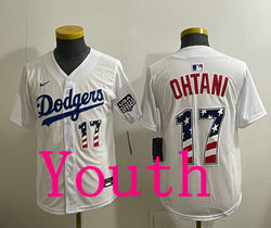 Youth Nike Los Angeles Dodgers #17 Shohei Ohtani White Blue 250 Fourth Of July Stadium  Jersey