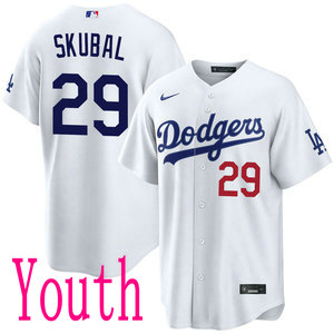 Youth Nike Los Angeles Dodgers #29 Tarik Skubal White 22 front Authentic Stitched MLB Jersey
