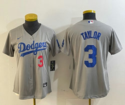 Youth Nike Los Angeles Dodgers #3 Chris Taylor Grey 3 on front Authentic Stitched MLB Jersey
