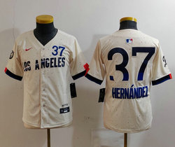 Youth Nike Los Angeles Dodgers #37 Enrique Hernandez Cream 2024 Connect City 37 Front The number is above the name Jersey