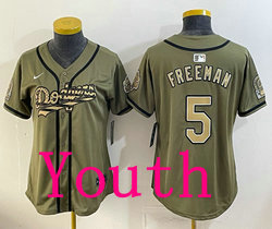 Youth Nike Los Angeles Dodgers #5 Freddie Freeman Olive 2026 Armed Forces Day Jersey