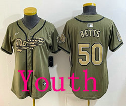 Youth Nike Los Angeles Dodgers #50 Mookie Betts Olive 2026 Armed Forces Day Jersey