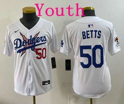 Youth Nike Los Angeles Dodgers X One Piece #50 Mookie Betts White Premier Baseball Jersey