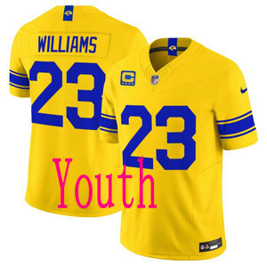 Youth Nike Los Angeles Rams #23 Kyren Williams 4-Star C Patch 2026 Gold Authentic Stitched NFL Jerseys