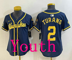 Youth Nike Milwaukee Brewers #2 Brice Turang Navy Jersey