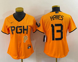 Youth Nike Pittsburgh Pirates #13 KeBryan Hayes Gold City P in front Authentic stitched MLB jersey