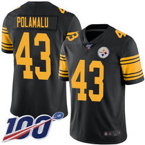 Youth Nike Pittsburgh Steelers #43 Troy Polamalu 100th Season Black Rush Authentic Stitched NFL Jersey