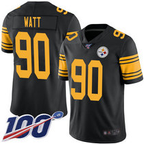 Youth Nike Pittsburgh Steelers #90 T. J. Watt 100th Season Black Rush Authentic Stitched NFL Jersey
